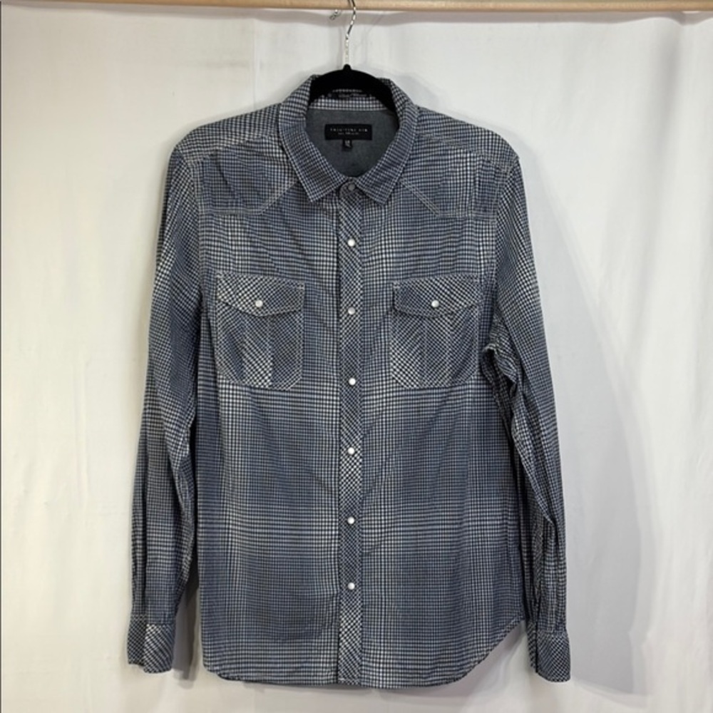🫎Forever 21 Men Casual western snap front blue plaid Shirt